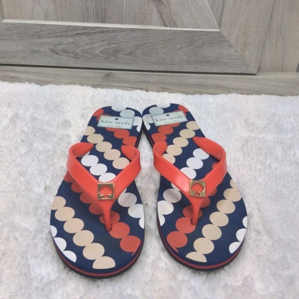 KATE SPADE RED WHITE & BLUE POLKA DOT SANDALS THONGS FLIP FLOPS 6
